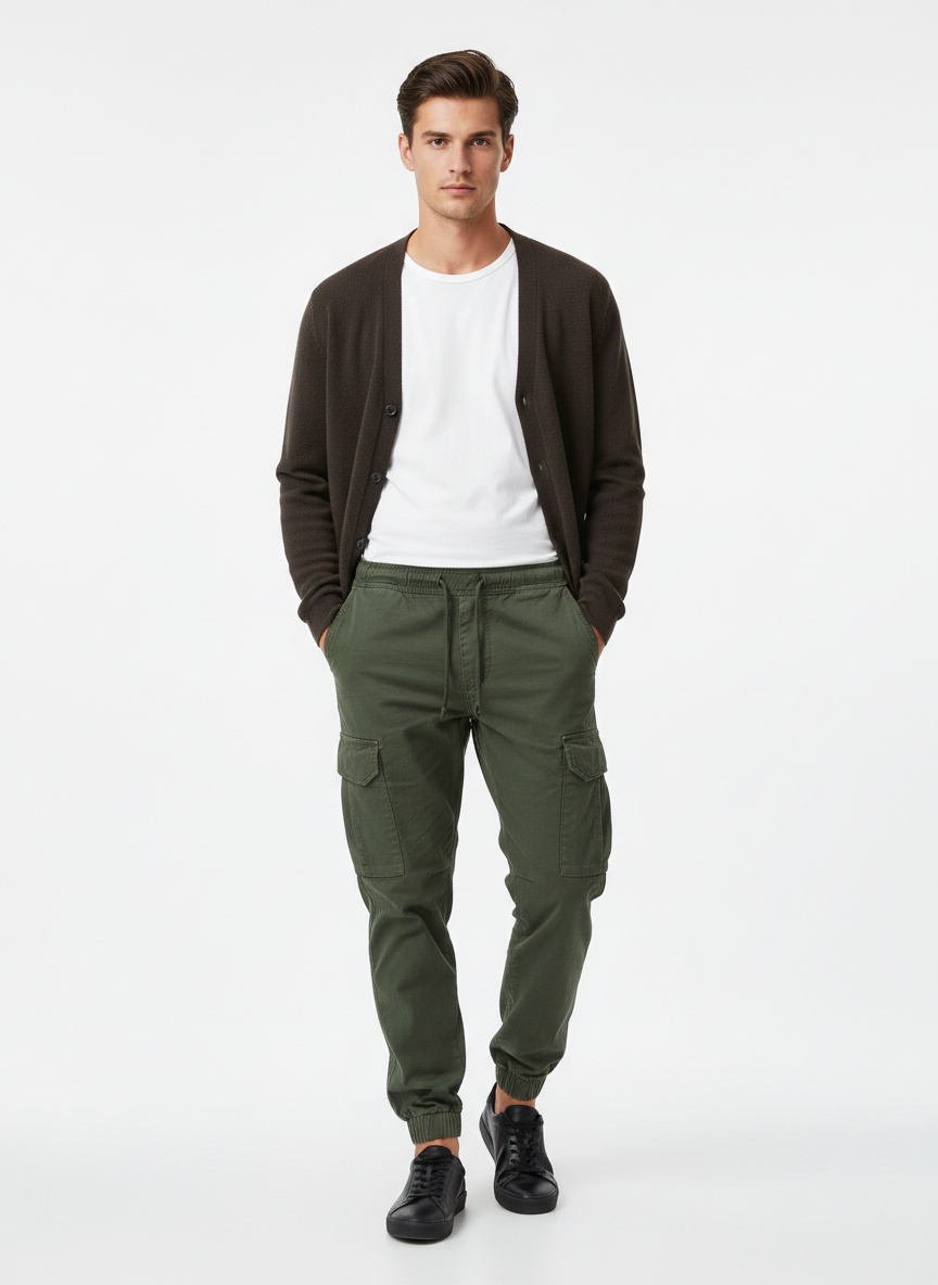 Relaxed Fit Vintage Cuffed Men's Cargo Trousers for Casual Outdoor Wear