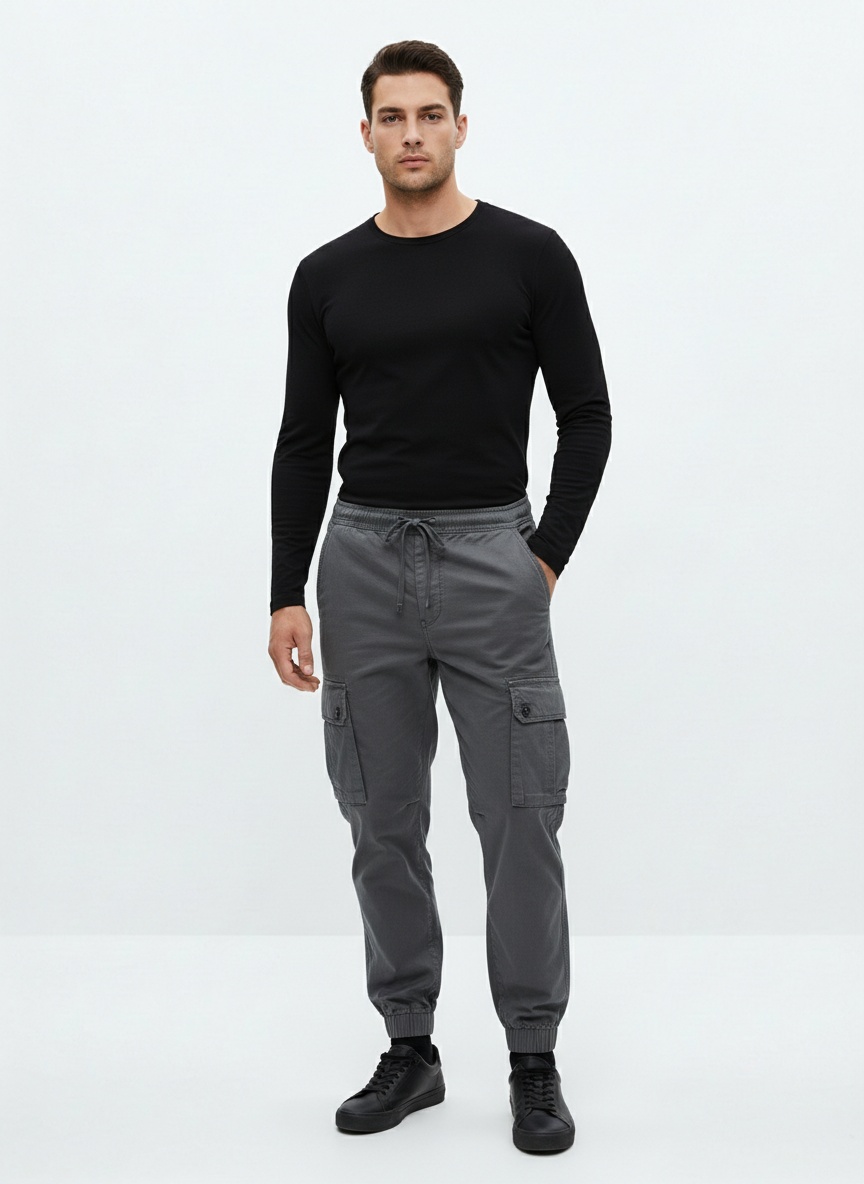 Relaxed Fit Vintage Cuffed Men's Cargo Trousers for Casual Outdoor Wear
