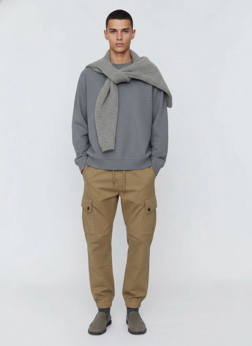 Relaxed Fit Vintage Cuffed Men's Cargo Trousers for Casual Outdoor Wear