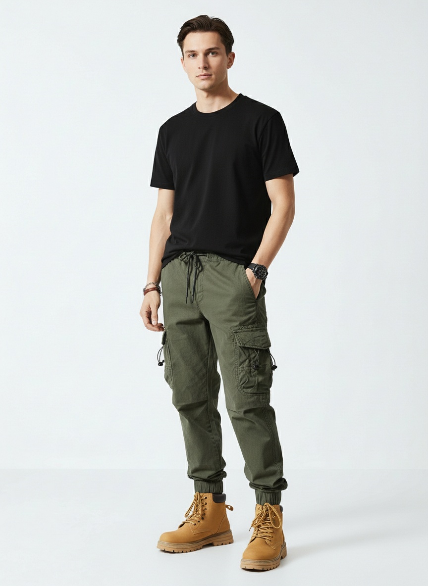 Tapered Fit Multi-Pocket Men's Cargo Trousers for Casual Streetwear