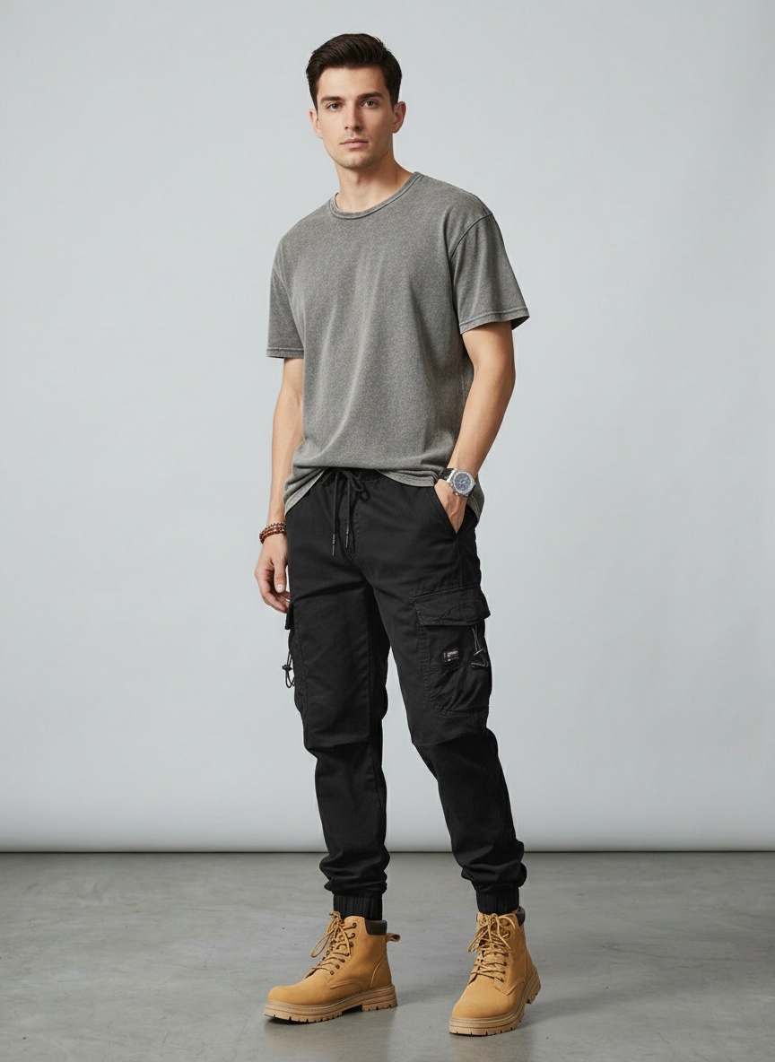 Tapered Fit Multi-Pocket Men's Cargo Trousers for Casual Streetwear