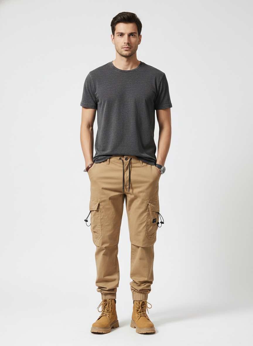 Tapered Fit Multi-Pocket Men's Cargo Trousers for Casual Streetwear