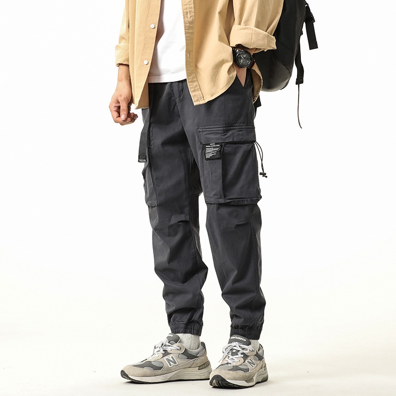 Vintage Multi-Pocket Loose Fit Men's Cargo Trousers with Elasticity for Outdoor Sport