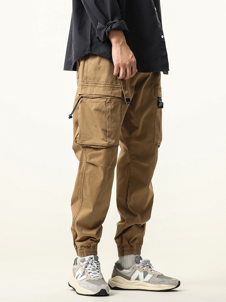 Vintage Multi-Pocket Loose Fit Men's Cargo Trousers with Elasticity for Outdoor Sport
