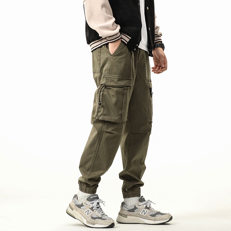 Vintage Multi-Pocket Loose Fit Men's Cargo Trousers with Elasticity for Outdoor Sport