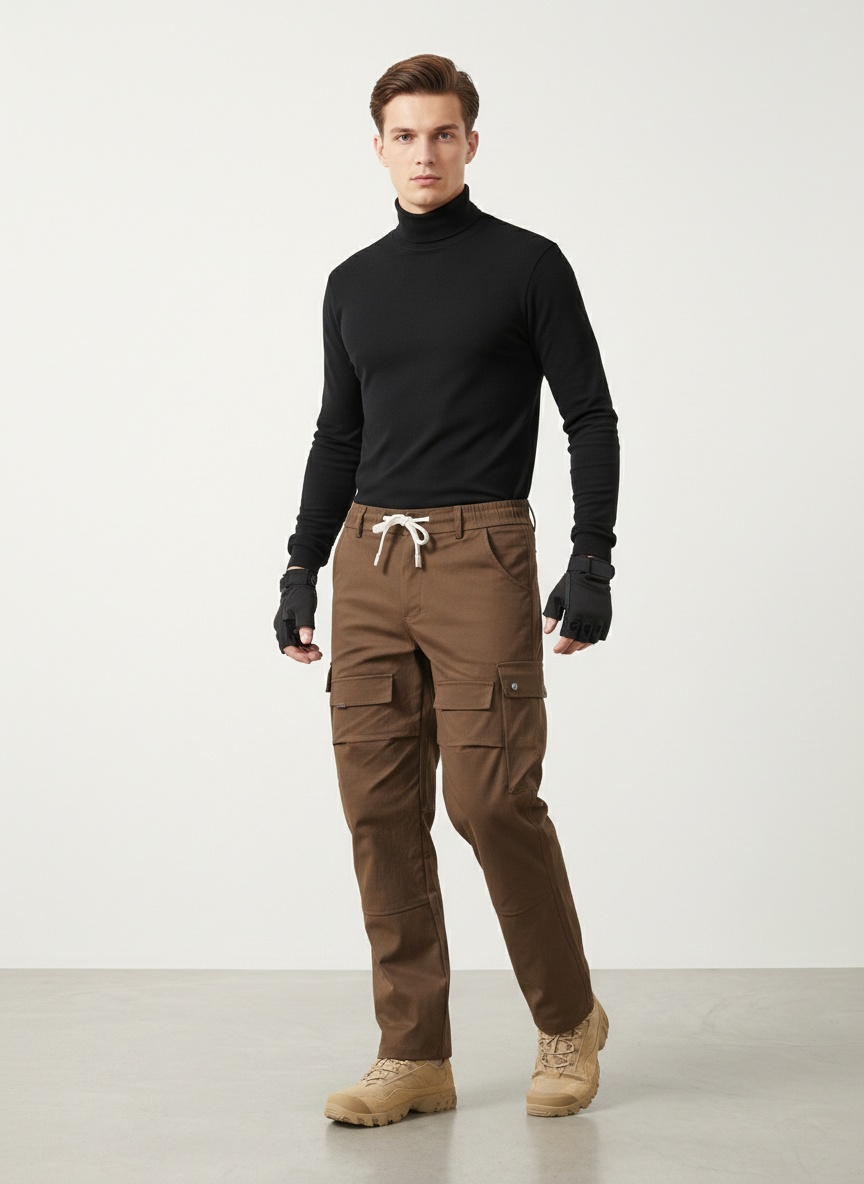 Retro Wide-Leg Multi-Pocket Men's Cargo Trousers for Casual Outerwear