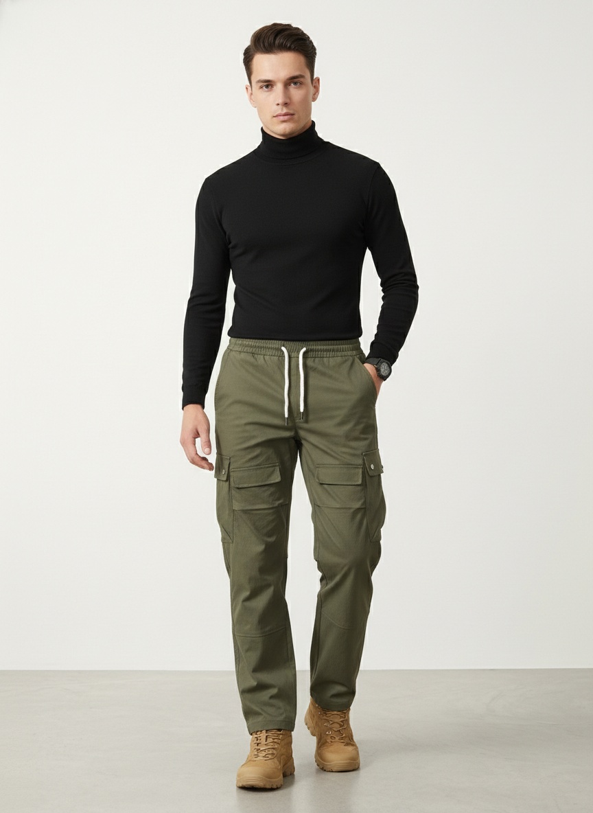 Retro Wide-Leg Multi-Pocket Men's Cargo Trousers for Casual Outerwear