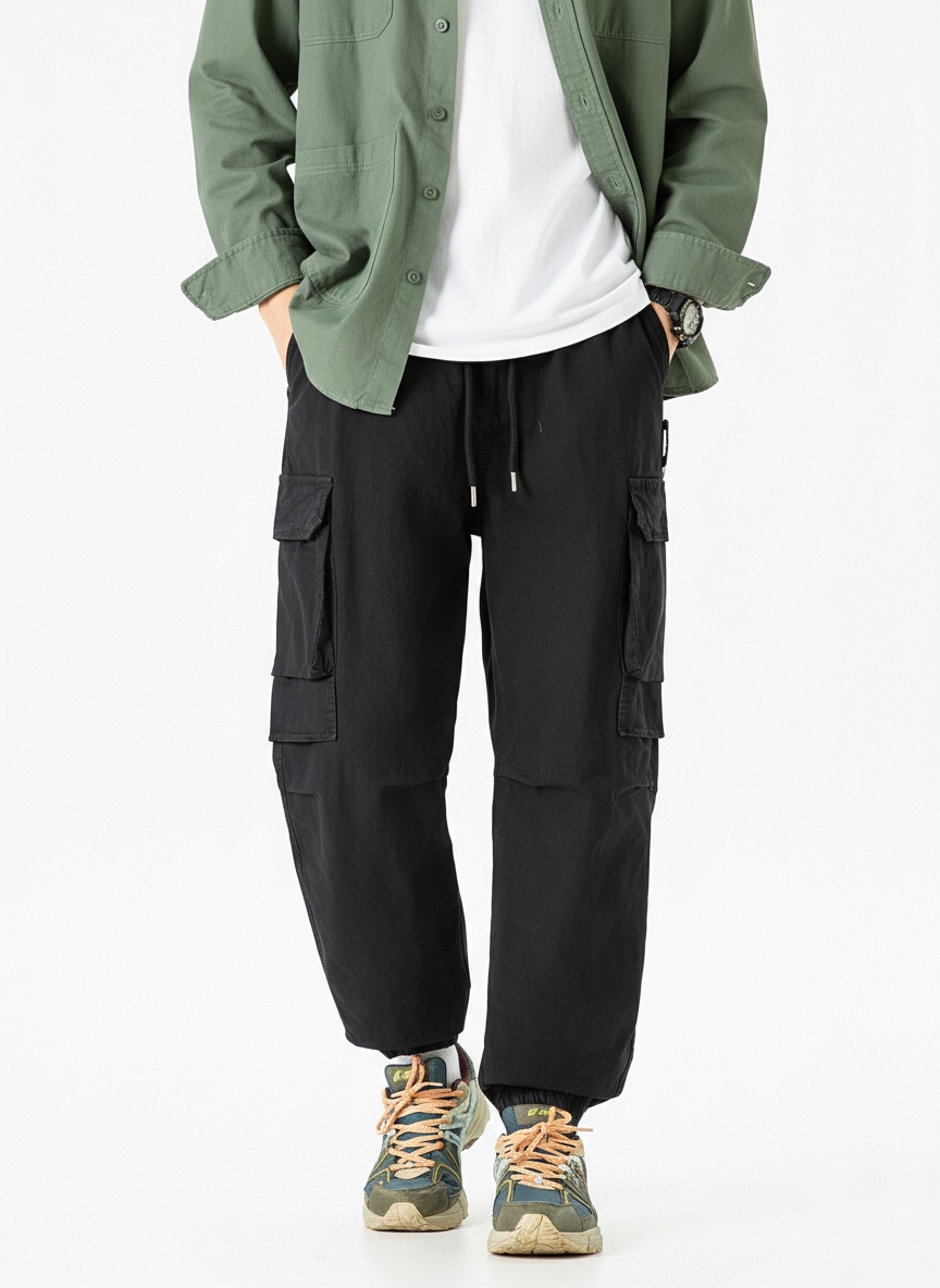 Relaxed Fit Vintage Wide-Leg Men's Cargo Trousers for Casual Outdoor Wear