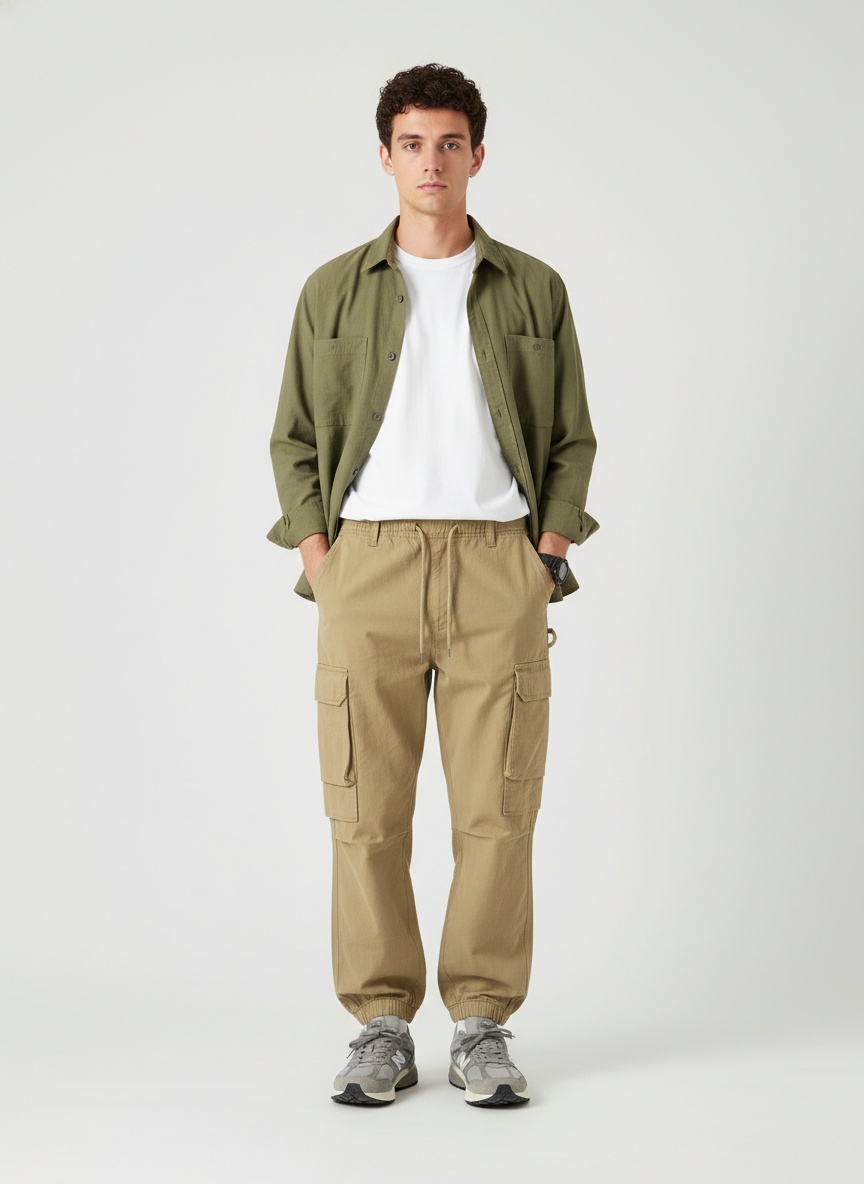 Relaxed Fit Vintage Wide-Leg Men's Cargo Trousers for Casual Outdoor Wear