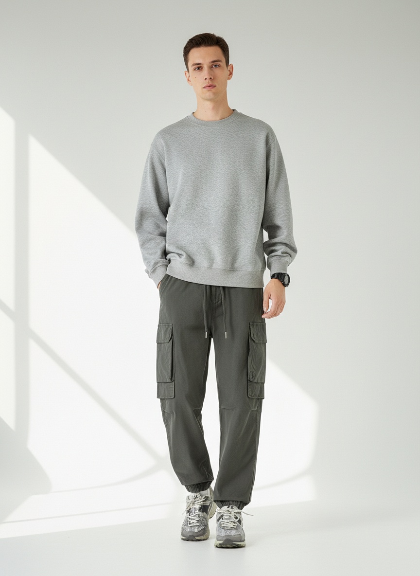 Relaxed Fit Vintage Wide-Leg Men's Cargo Trousers for Casual Outdoor Wear