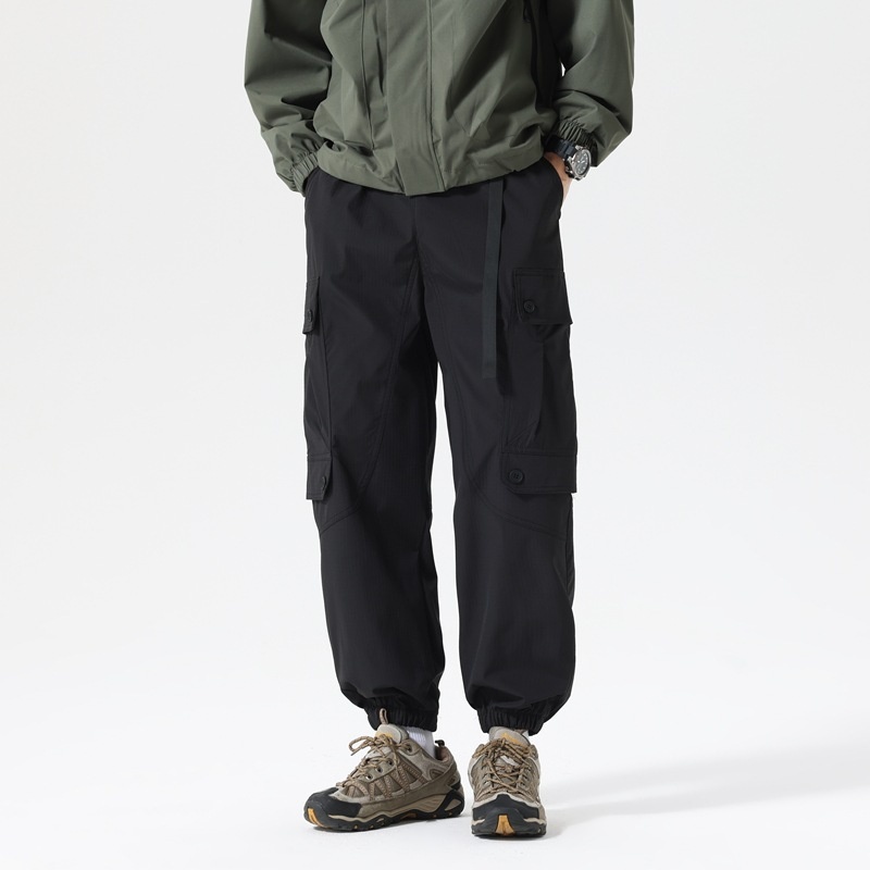 Relaxed Fit Simple Straight Leg Multi-Pocket Men's Cargo Trousers for Casual Athletic Wear