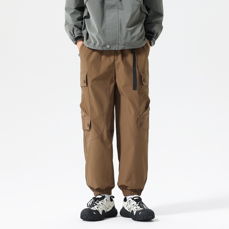 Relaxed Fit Simple Straight Leg Multi-Pocket Men's Cargo Trousers for Casual Athletic Wear