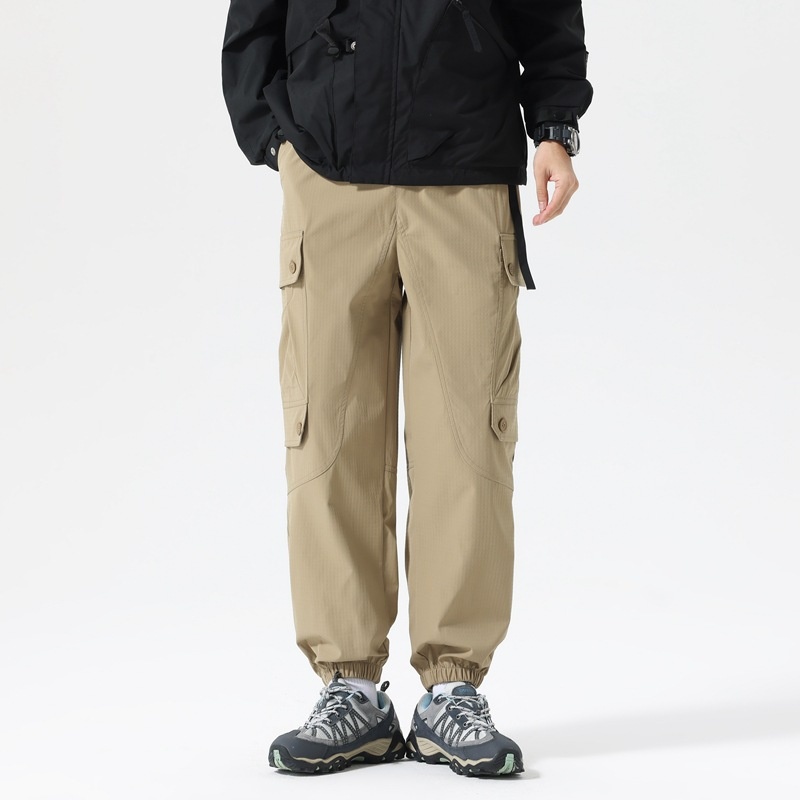 Relaxed Fit Simple Straight Leg Multi-Pocket Men's Cargo Trousers for Casual Athletic Wear