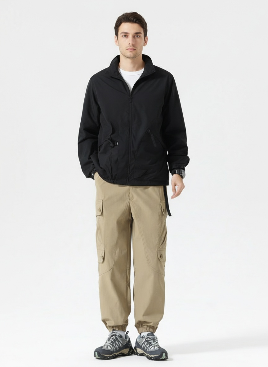 Relaxed Fit Simple Straight Leg Multi-Pocket Men's Cargo Trousers for Casual Athletic Wear