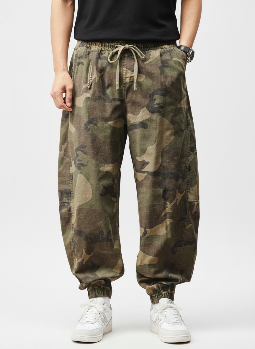 Relaxed Fit Camouflage Men's Cargo Trousers for Spring and Summer Casual Wear