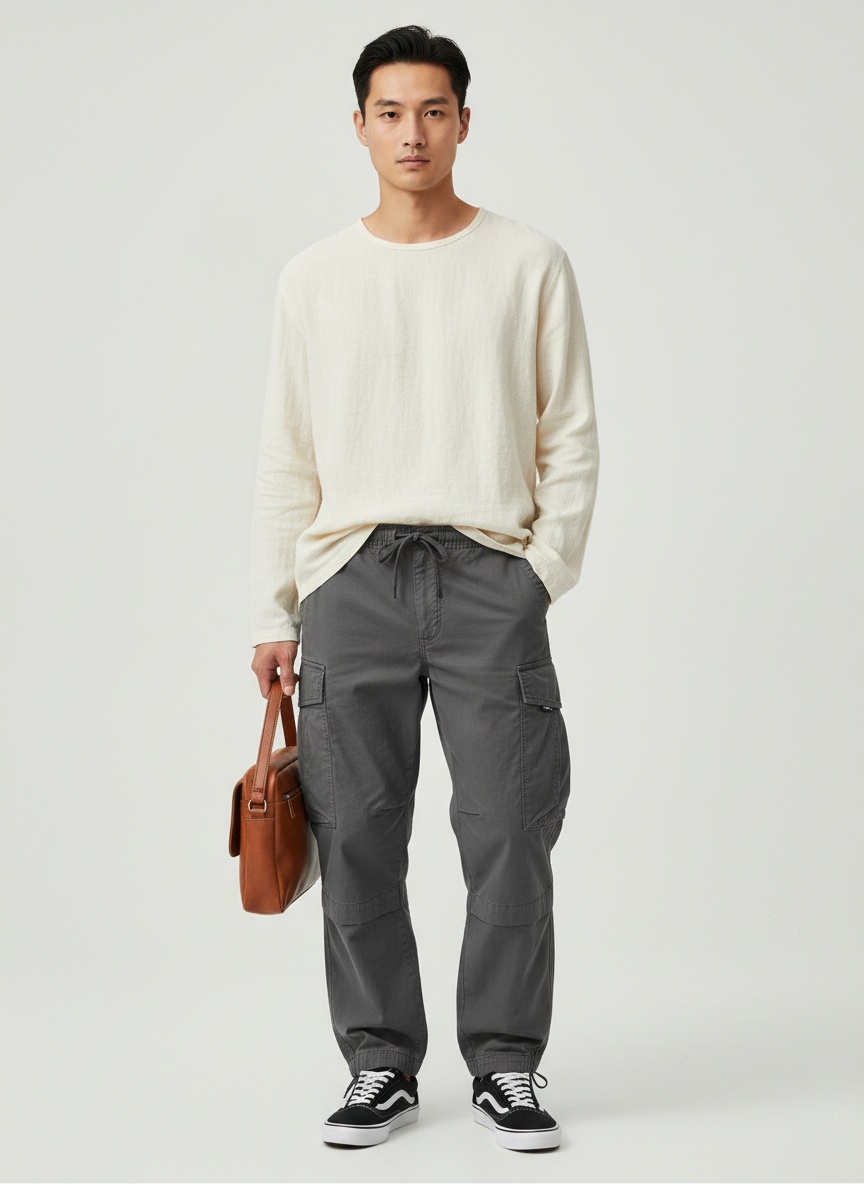 Loose Fit Straight Leg Men's Cargo Trousers for Spring Outdoor Wear