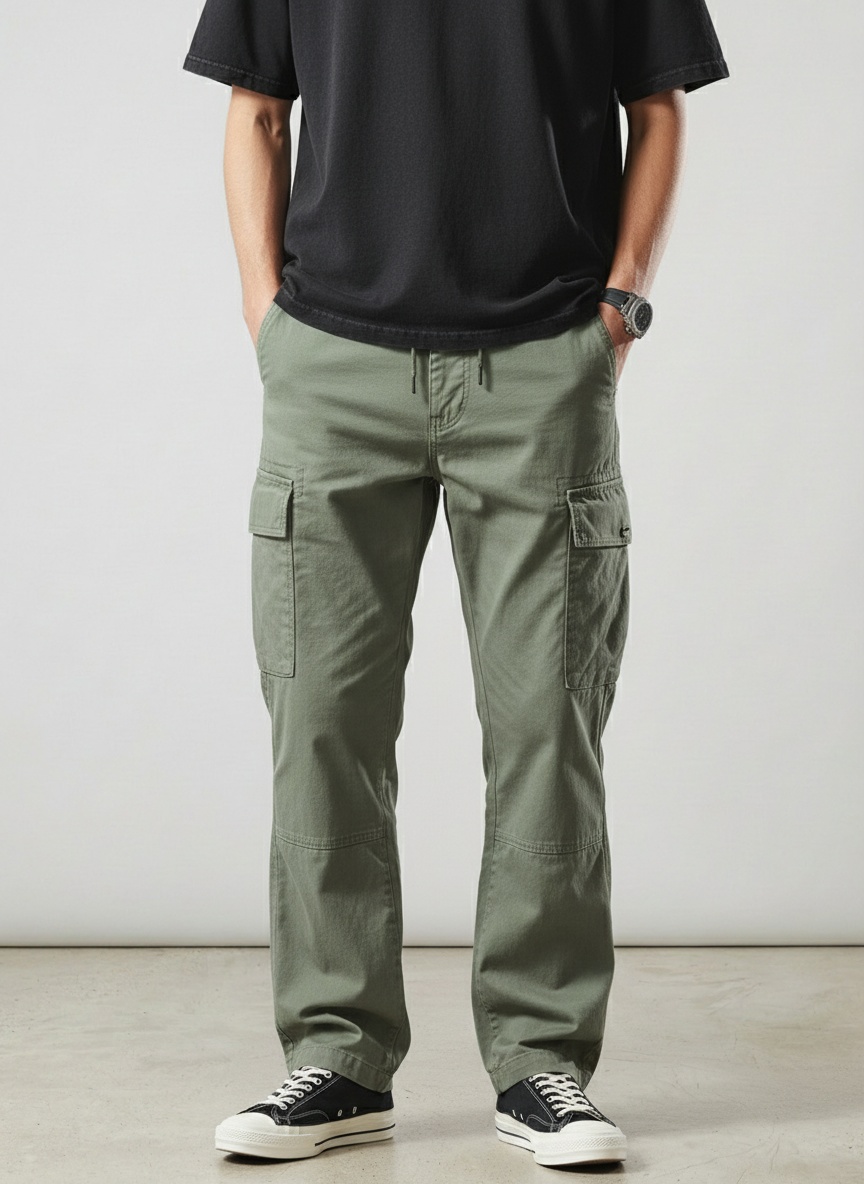 Loose Fit Straight Leg Men's Cargo Trousers for Spring Outdoor Wear