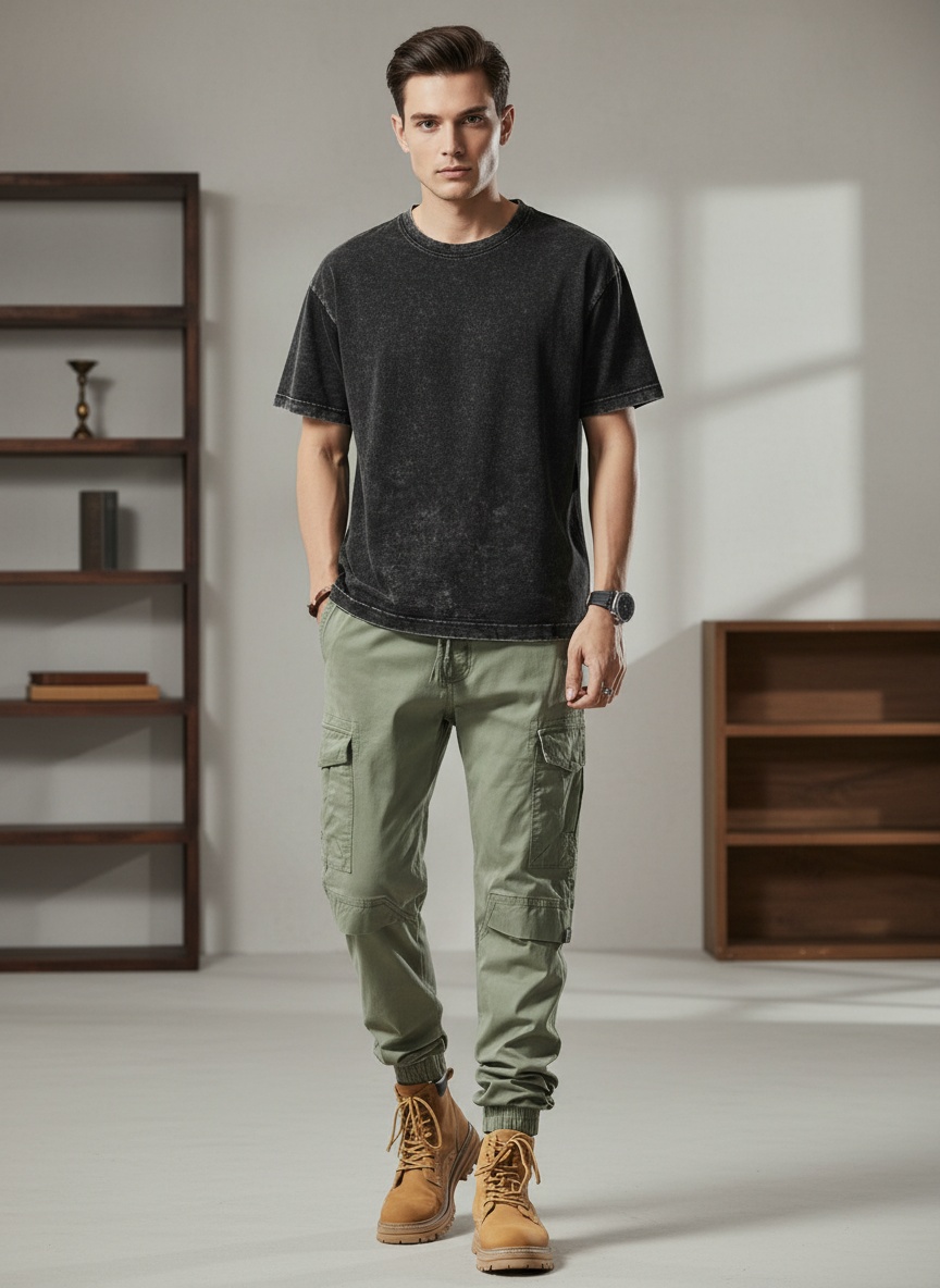 Relaxed Fit Multi-Pocket Men's Cargo Trousers for Casual Streetwear