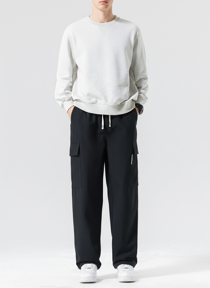 Relaxed Fit Multi-Pocket Men's Trousers for Winter Casual Wear