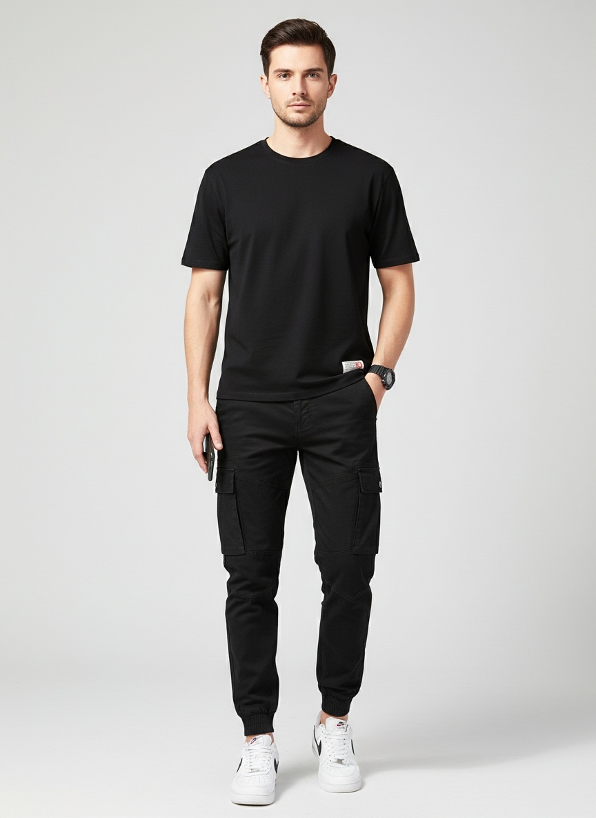 Tapered Stretch Fit Men's Cargo Trousers for Casual Athletic Wear