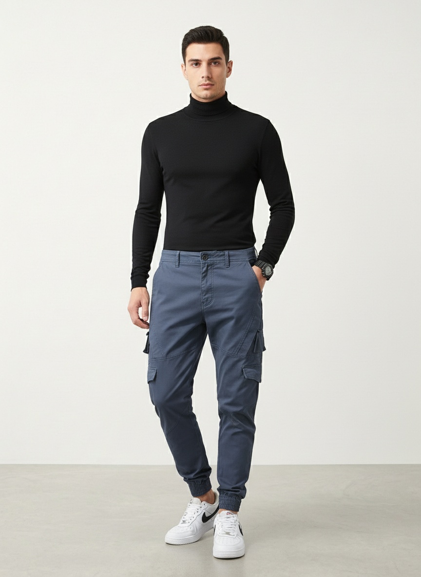 Tapered Stretch Fit Men's Cargo Trousers for Casual Athletic Wear