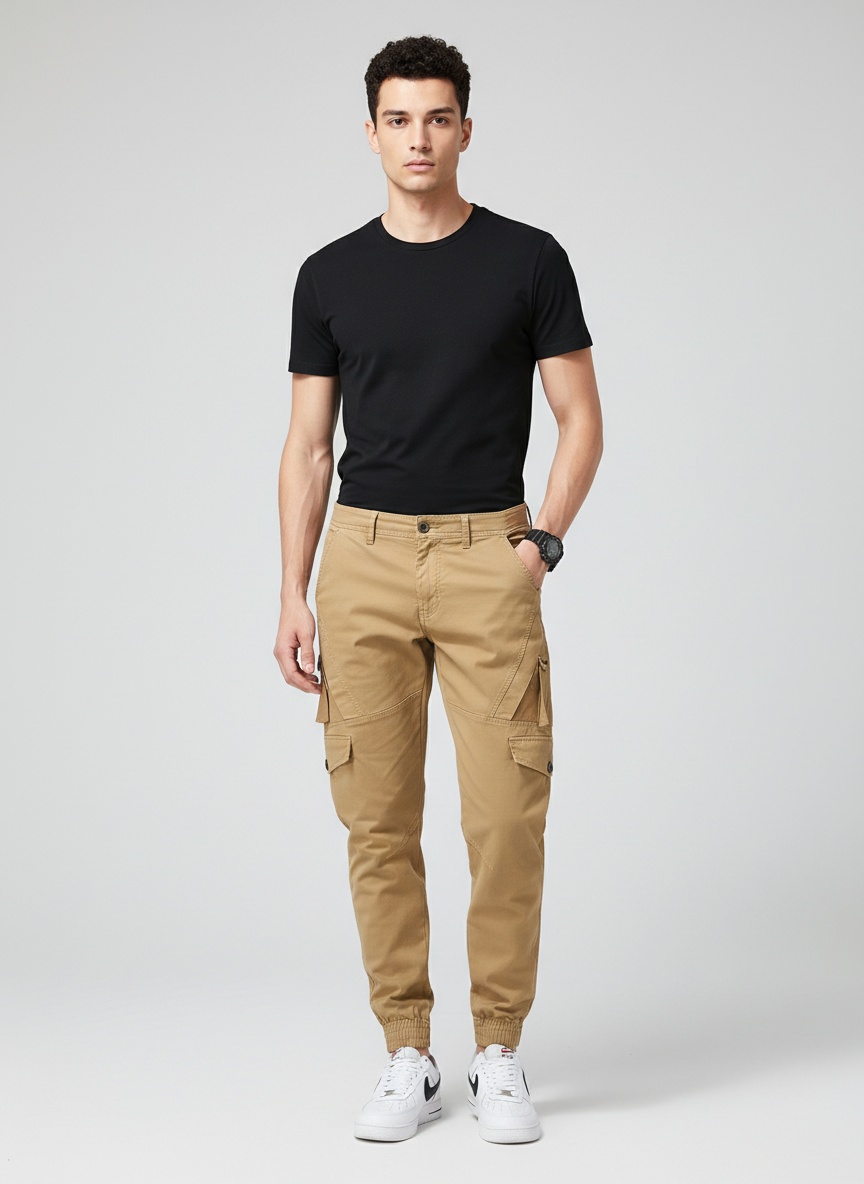 Tapered Stretch Fit Men's Cargo Trousers for Casual Athletic Wear