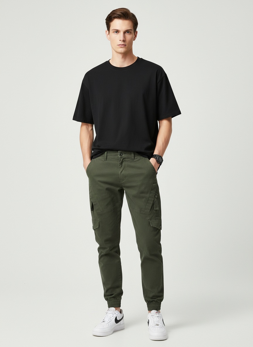 Tapered Stretch Fit Men's Cargo Trousers for Casual Athletic Wear