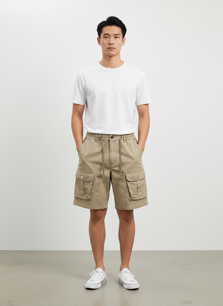 Multi-Pocket Stretch Vintage Men's Cargo Shorts for Summer Wear
