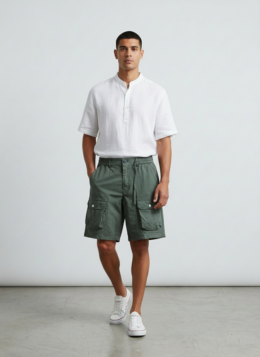 Multi-Pocket Stretch Vintage Men's Cargo Shorts for Summer Wear