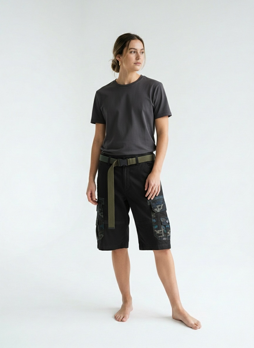 Straight Fit Multi-Pocket Men's Cargo Shorts for Summer Casual Wear (Belt Not Included)