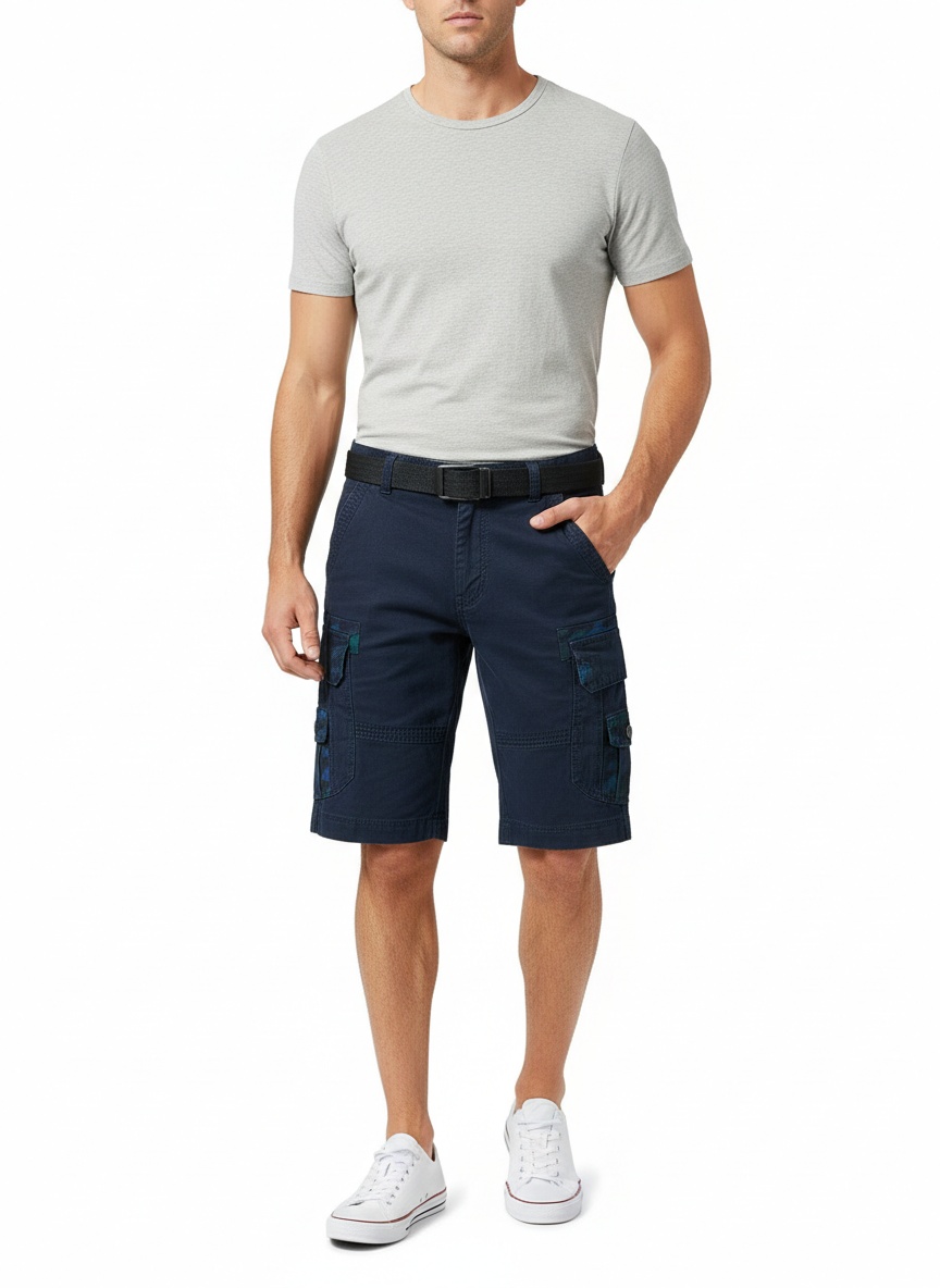 Straight Fit Multi-Pocket Men's Cargo Shorts for Summer Casual Wear (Belt Not Included)