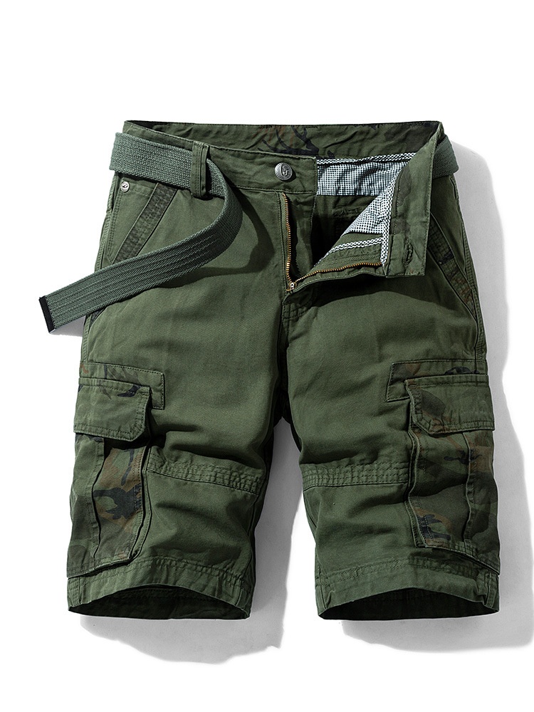 Loose Fit Camouflage Belted Men's Cargo Shorts for Casual Wear With Belt