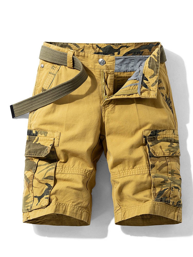 Loose Fit Camouflage Belted Men's Cargo Shorts for Casual Wear With Belt