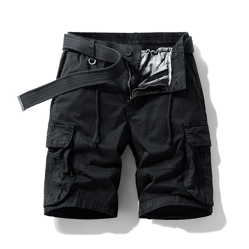 Relaxed Fit Multi-Pocket Vintage Men's Cargo Shorts for Summer Casual Wear  (Belt Not Included)