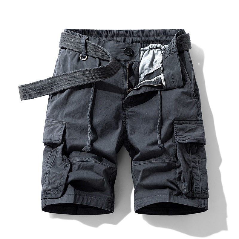 Relaxed Fit Multi-Pocket Vintage Men's Cargo Shorts for Summer Casual Wear  (Belt Not Included)