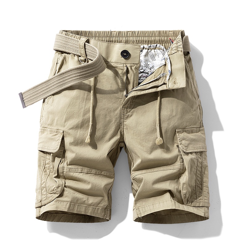 Relaxed Fit Multi-Pocket Vintage Men's Cargo Shorts for Summer Casual Wear  (Belt Not Included)