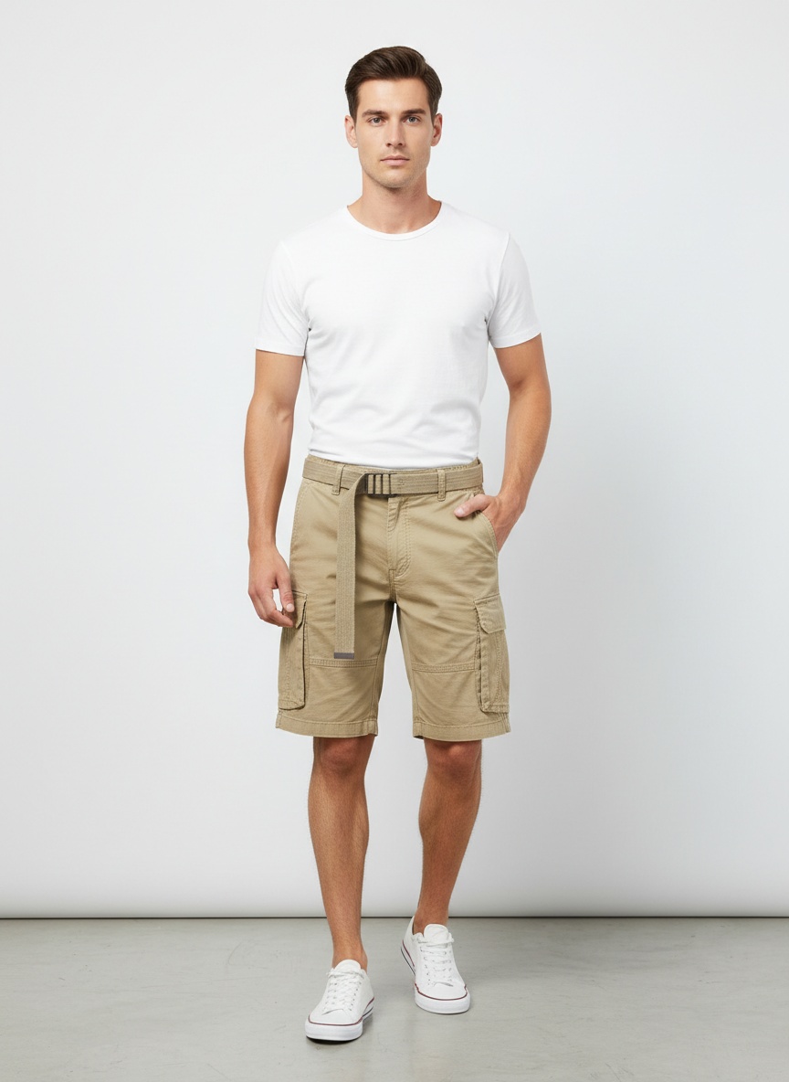 Relaxed Fit Multi-Pocket Vintage Men's Cargo Shorts for Summer Casual Wear  (Belt Not Included)
