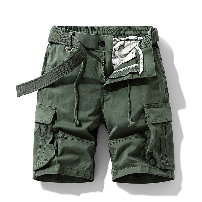 Relaxed Fit Multi-Pocket Vintage Men's Cargo Shorts for Summer Casual Wear  (Belt Not Included)