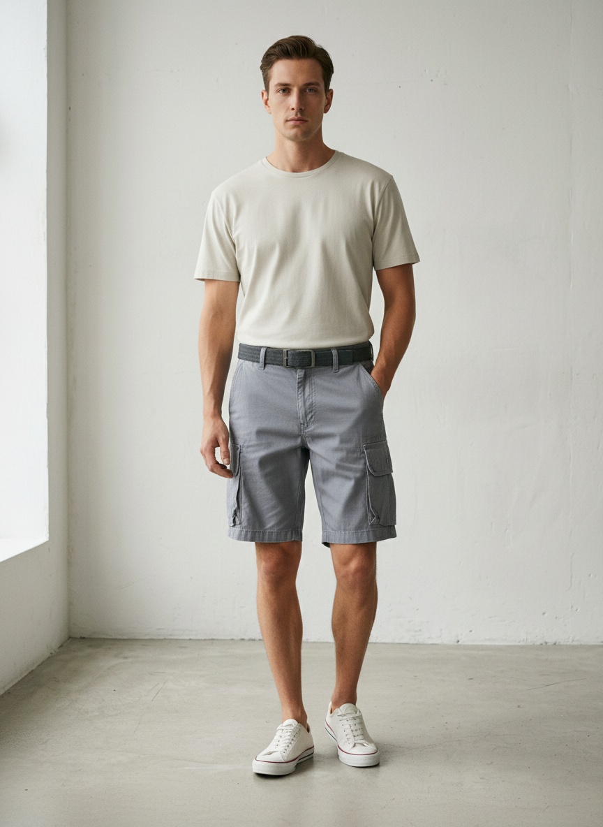 Vintage Functional Multi-Pocket Relaxed Fit Men's Cargo Shorts for Summer Casual Wear  (Belt Not Included)