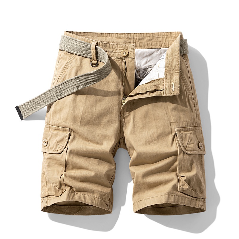 Vintage Functional Multi-Pocket Relaxed Fit Men's Cargo Shorts for Summer Casual Wear  (Belt Not Included)