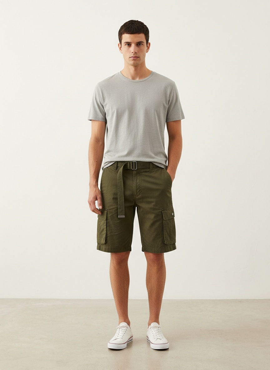 Functional Techwear-Style Multi-Pocket Men's Cargo Shorts for Summer Streetwear  (Belt Not Included)