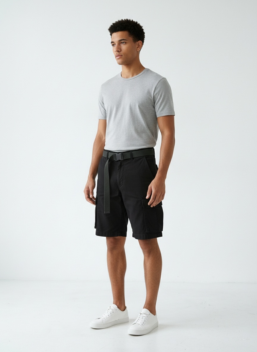 Functional Techwear-Style Multi-Pocket Men's Cargo Shorts for Summer Streetwear  (Belt Not Included)