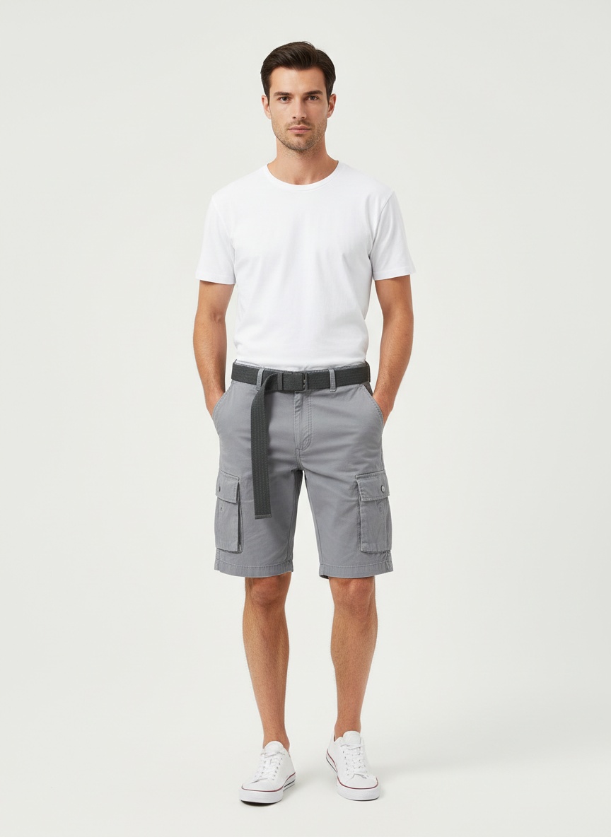 Functional Techwear-Style Multi-Pocket Men's Cargo Shorts for Summer Streetwear  (Belt Not Included)