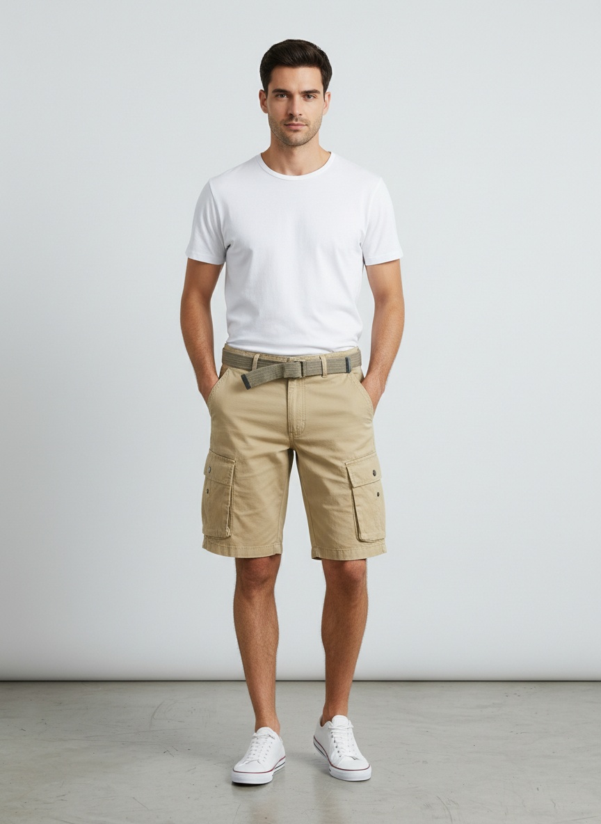 Functional Techwear-Style Multi-Pocket Men's Cargo Shorts for Summer Streetwear  (Belt Not Included)