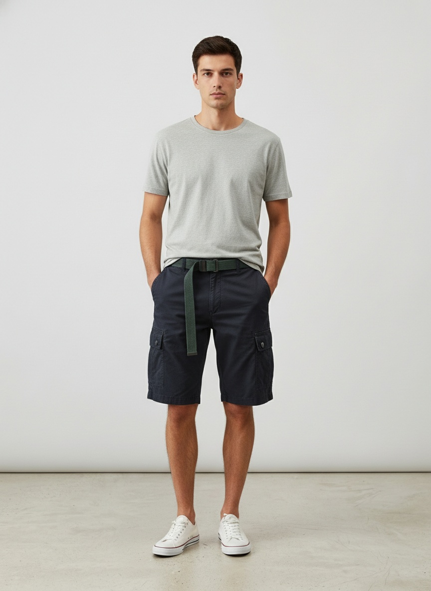 Functional Techwear-Style Multi-Pocket Men's Cargo Shorts for Summer Streetwear  (Belt Not Included)