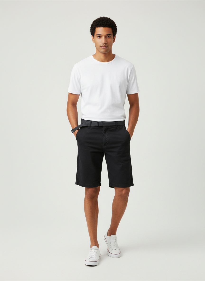 Elegant Solid Tone Summer Men's Cargo Shorts for Casual Wear  (Belt Not Included)