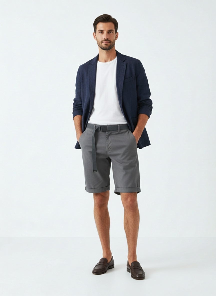 Elegant Solid Tone Summer Men's Cargo Shorts for Casual Wear  (Belt Not Included)