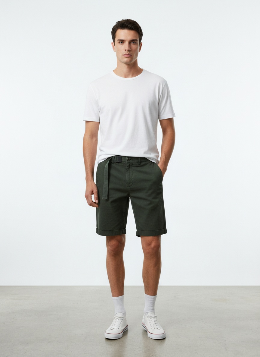 Elegant Solid Tone Summer Men's Cargo Shorts for Casual Wear  (Belt Not Included)