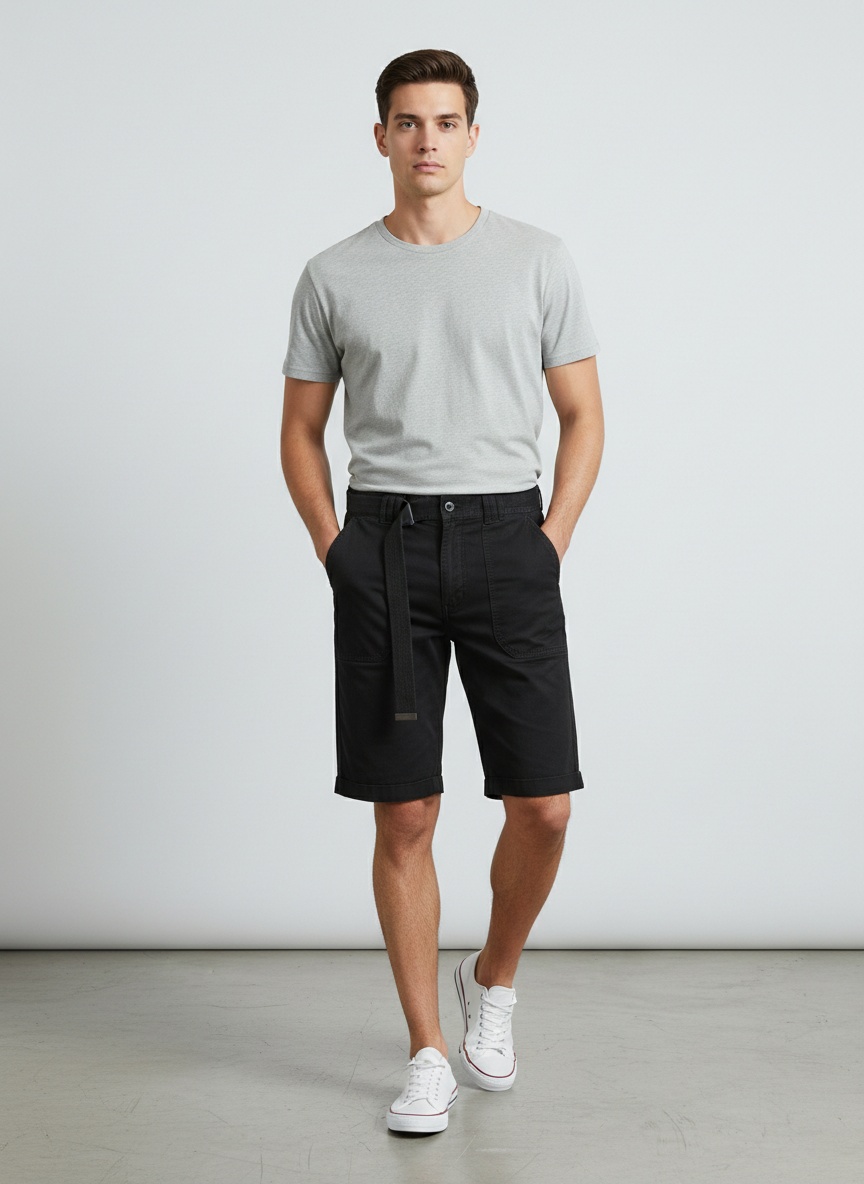 Relaxed Fit Vintage-Inspired Men's Cargo Shorts for Summer Casual Wear  (Belt Not Included)