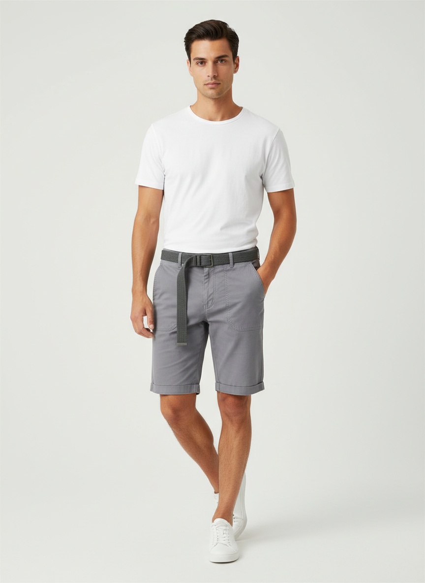 Relaxed Fit Vintage-Inspired Men's Cargo Shorts for Summer Casual Wear  (Belt Not Included)